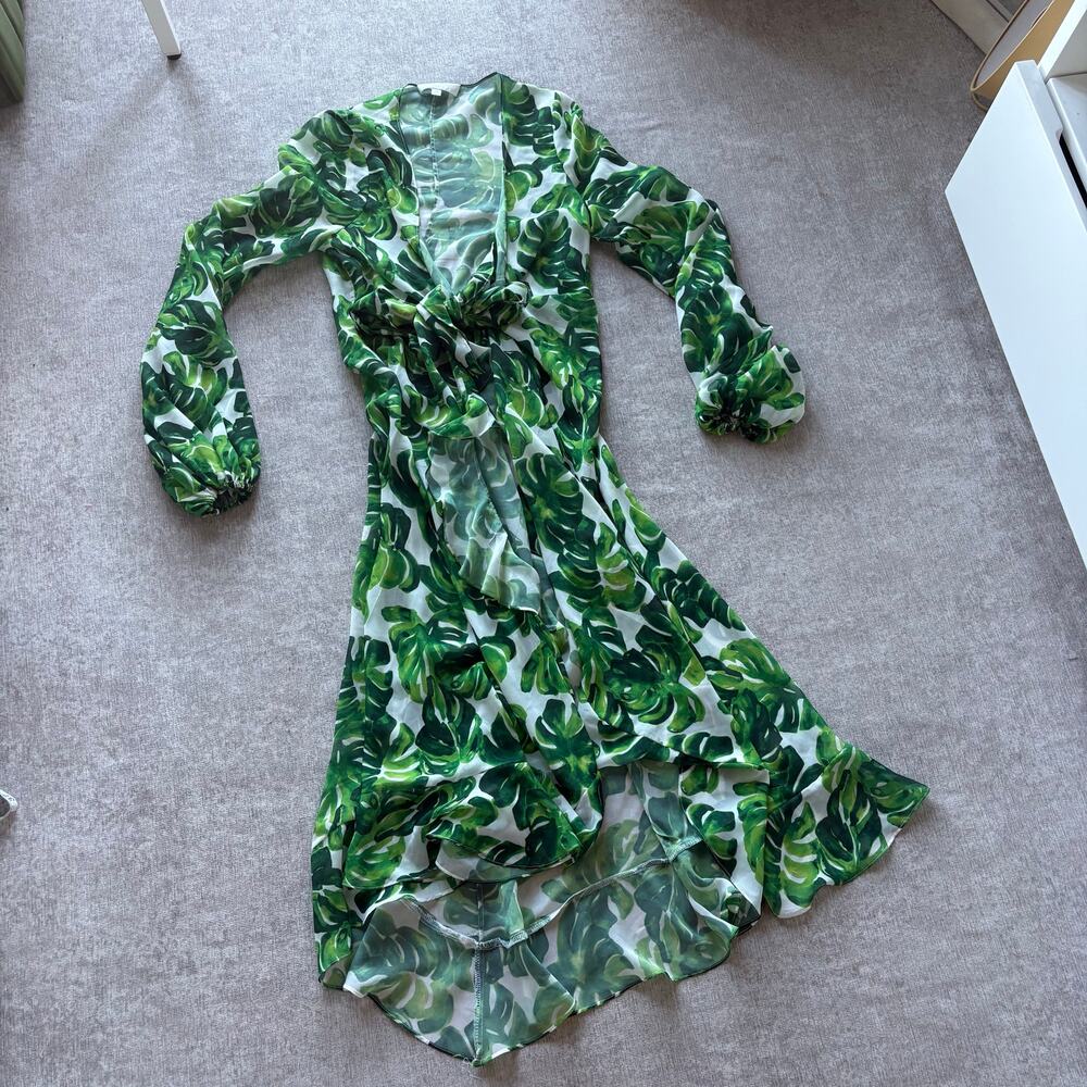 NWOT $650 NEW Caroline Constas Charlize Coverup White Green Palm Leaf Dress - Picture 3 of 6